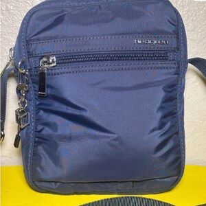 Belgium Hedgren Navy Silver Hardware NylonCrossbody Travel Multi compartment Bag